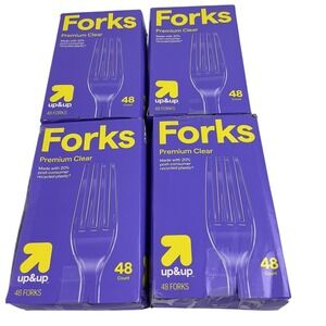Lot of 4 Up & Up Premium Clear Plastic Forks 48 Count Each Box Damaged